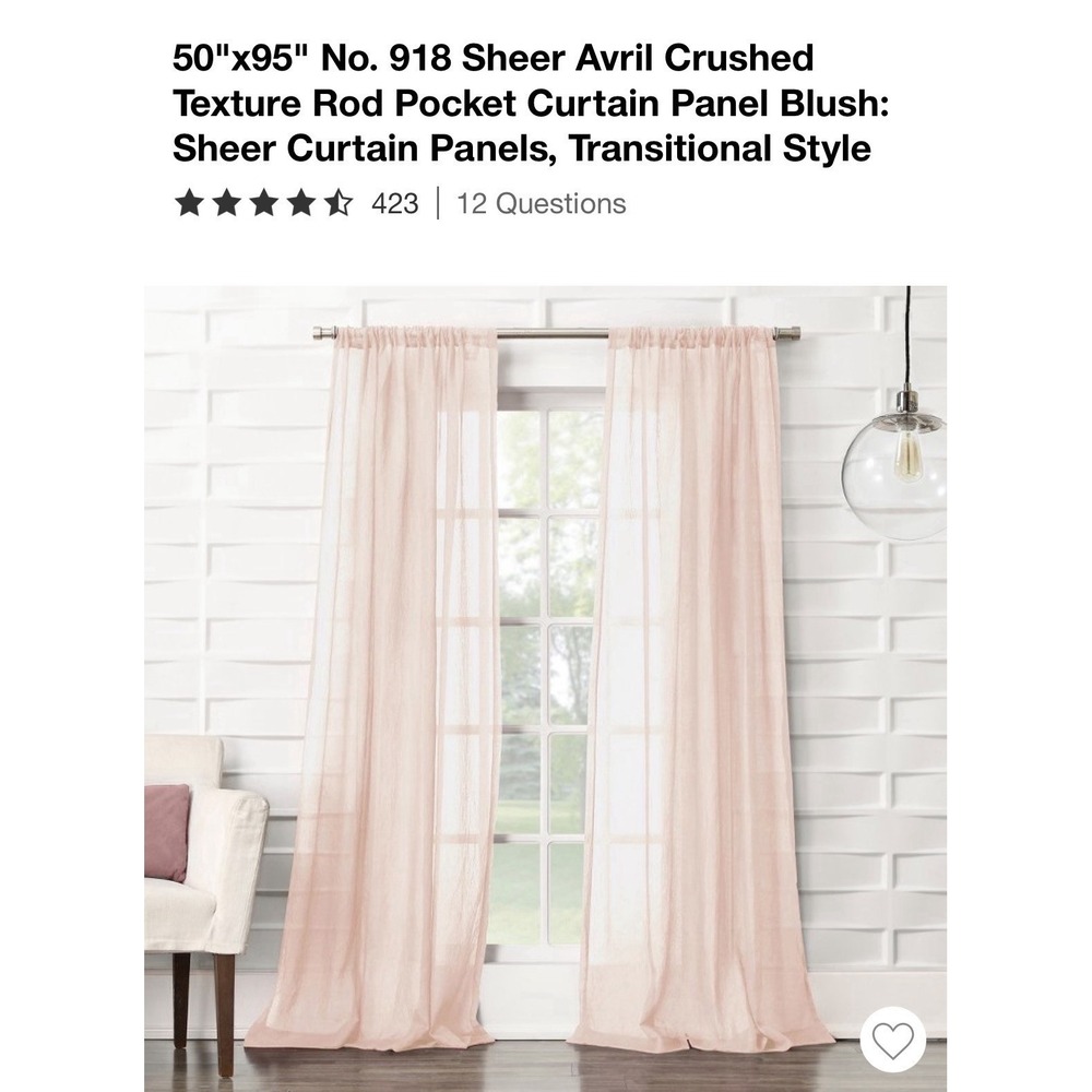 No. 918 Sheer Avril Crushed Texture Rod Pocket Curtain Panels (2) 50x95